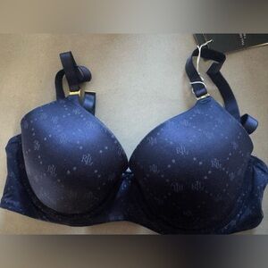 NWT $58 Lauren Ralph Lauren Comfort full coverage T-Shirt Bra, Navy, 34C
